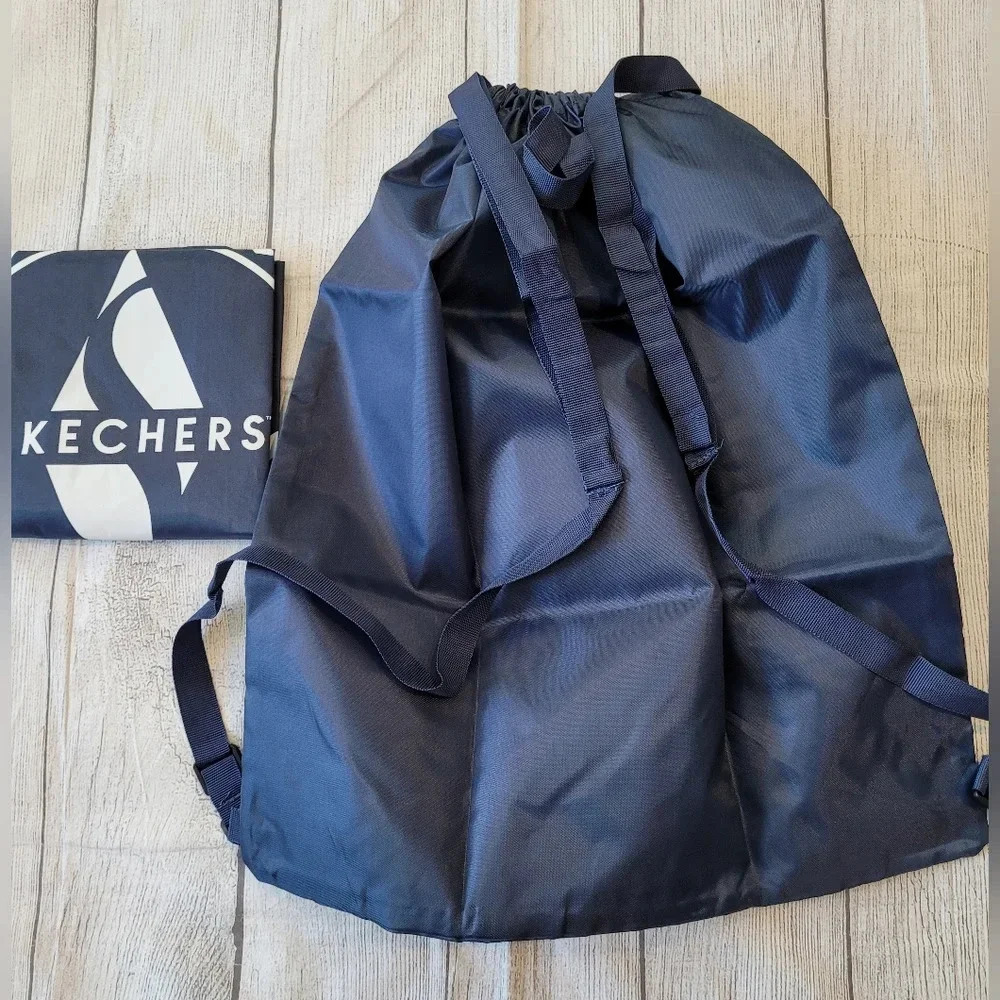 NEW Lot Of 2 Skechers Nylon Cinch Top Bag Backpack Drawstring Blue Packable - Picture 2 of 5